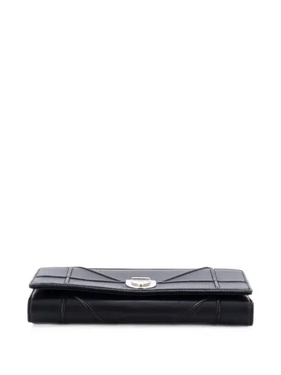 Pre-owned Dior Ama Croisiere Chain Wallet Lambskin Crossbody Bag In Black