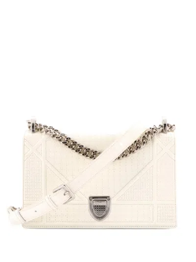 Pre-owned Dior Ama Flap Bag Cannage Embossed Calfskin Small Shoulder Bag In White