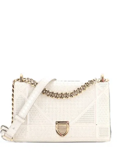 Pre-owned Dior Ama Flap Bag Cannage Embossed Calfskin Small Shoulder Bag In White
