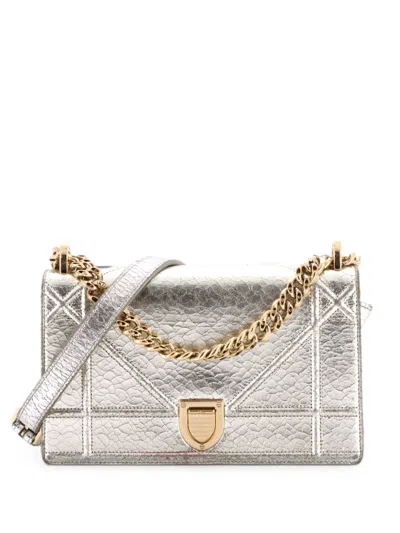 Pre-owned Dior Ama Flap Bag Crackled Deerskin Small Shoulder Bag In Metallic