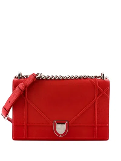 Pre-owned Dior Ama Flap Bag Grained Calfskin Medium Crossbody Bag In Red
