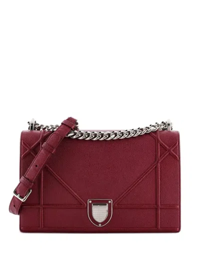 Pre-owned Dior Ama Flap Bag Grained Calfskin Medium Crossbody Bag In Red