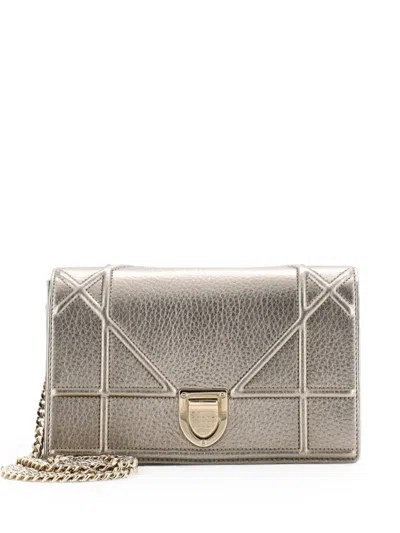 Pre-owned Dior Ama Flap Bag Grained Calfskin Mini Shoulder Bag In Silver