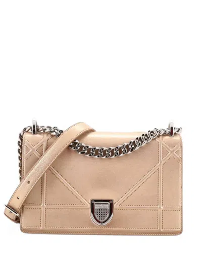Pre-owned Dior Ama Flap Bag Iridescent Nubuck Small Shoulder Bag In Neutrals