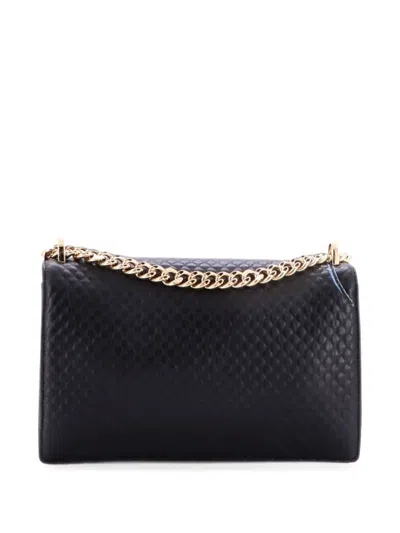 Pre-owned Dior Ama Flap Bag Patch Embellished Leather Medium Shoulder Bag In Black