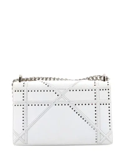 Pre-owned Dior Ama Flap Bag Perforated Calfskin Medium Shoulder Bag In White