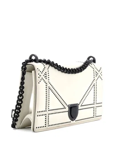 Pre-owned Dior Ama Flap Bag Studded Leather Medium Shoulder Bag In Neutral