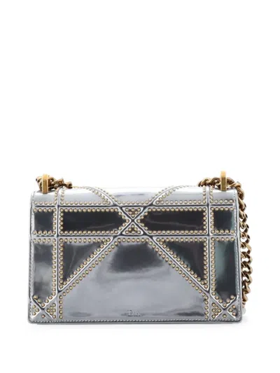 Pre-owned Dior Ama Flap Bag Studded Patent Small Crossbody Bag In Silver
