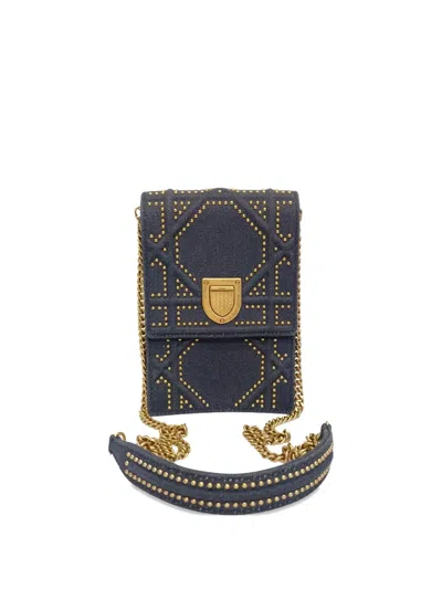 Pre-owned Dior Ama Studded Clutch Bag In Blue