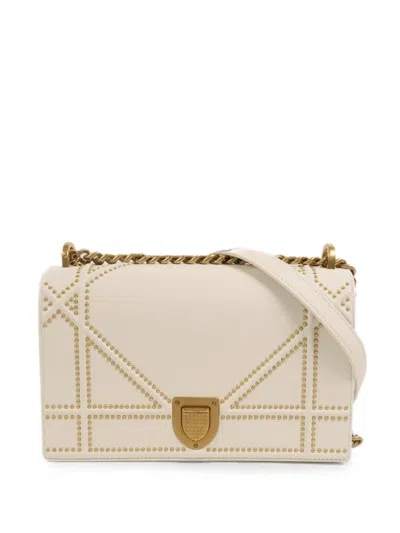 Pre-owned Dior Ama Studded Shoulder Bag In White