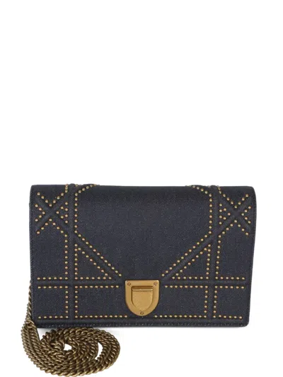 Pre-owned Dior Ama Studded-embellished Clutch Bag In Blue