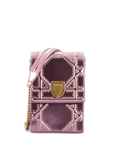 Pre-owned Dior Ama Vertical On Chain Studded Patent Clutch Bag In Pink