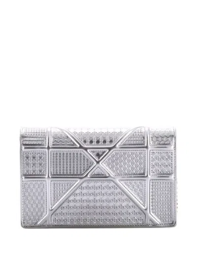Pre-owned Dior Ama Wallet On Chain Cannage Embossed Calfskin Clutch Bag In Metallic