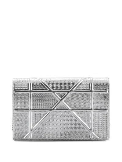 Pre-owned Dior Ama Wallet On Chain Cannage Embossed Calfskin Clutch Bag In Silver