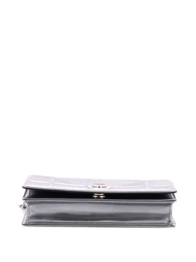 Pre-owned Dior Ama Wallet On Chain Cannage Embossed Calfskin Clutch Bag In Silver