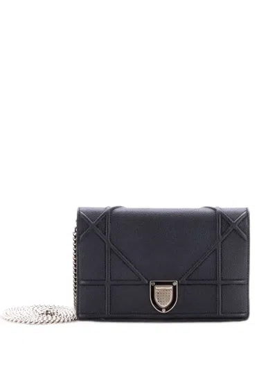 Pre-owned Dior Ama Wallet On Chain Leather Clutch Bag In Black