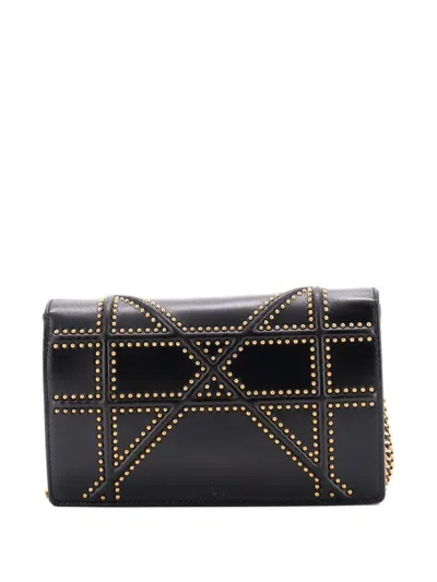 Pre-owned Dior Ama Wallet On Chain Studded Leather Crossbody Bag In Black