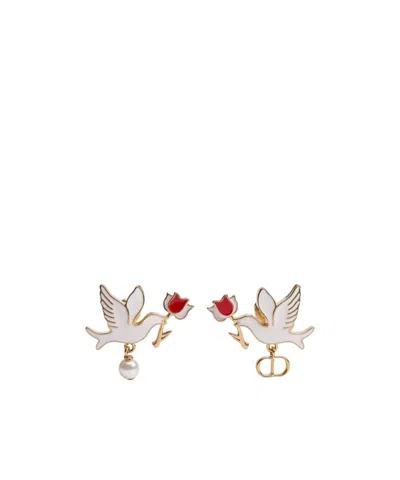 Dior Amour Doves  Roses Earrings In White
