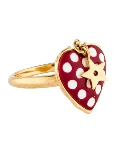 Pre-owned Dior Amour Enamel Polka Dot Heart Cocktail Ring In Multi