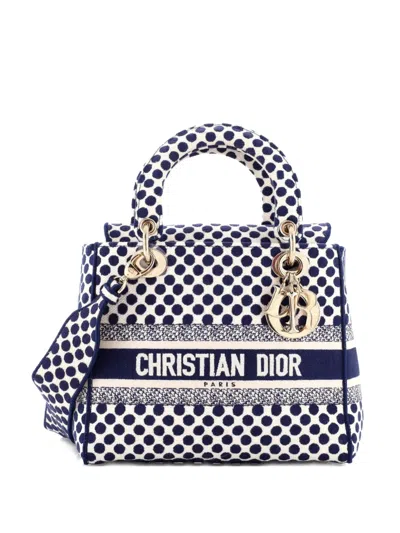 Pre-owned Dior Amour Lady D-lite Bag Printed Canvas Medium Satchel In Blue