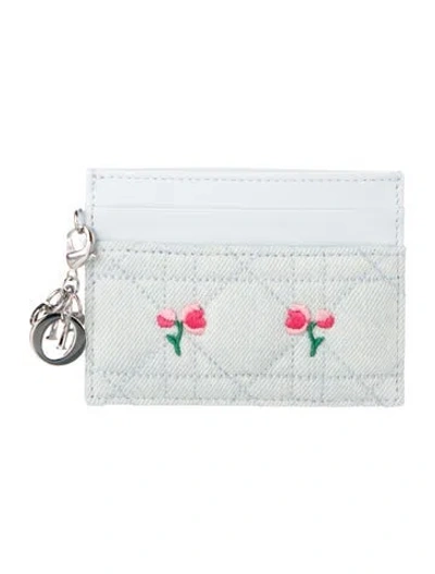Pre-owned Dior Amour Lady  Freesia Card Holder Denim Card Holder W/ Tags In Blue