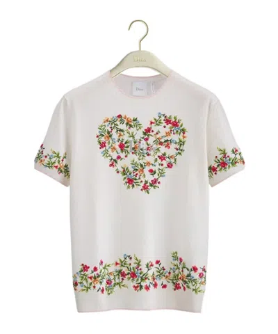 Dior Amour Short-sleeved Embroidered Sweater In White