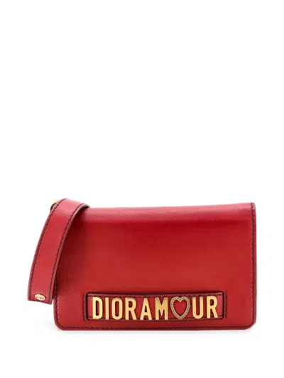 Pre-owned Dior Amour Wristlet Clutch Leather Pouch In Red