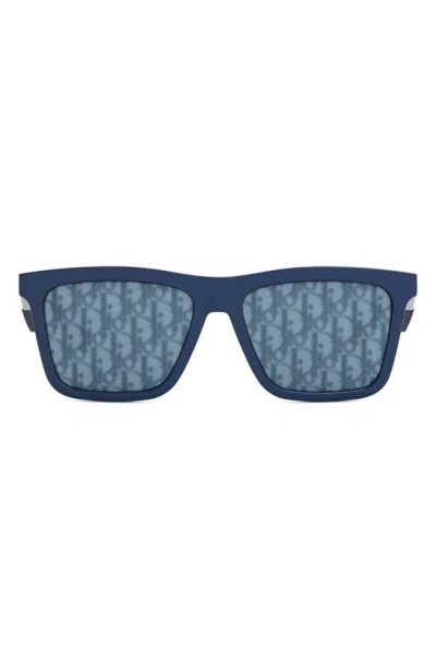 Dior 'b27 S1i 56mm Rectangular Sunglasses In Blue/ Mirror