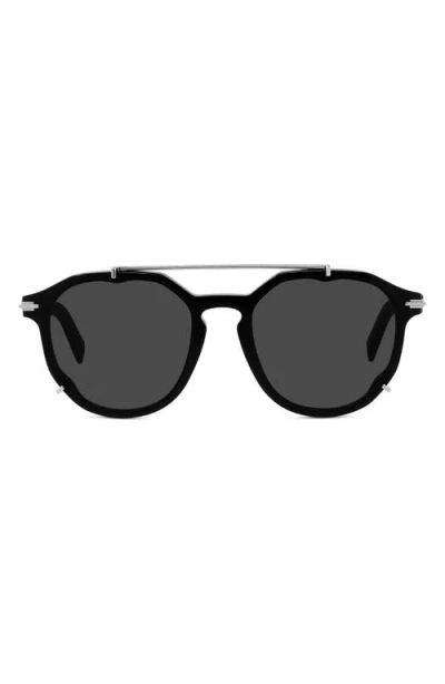 Dior Blacksuit 56mm Round Sunglasses In Shiny Black/smoke