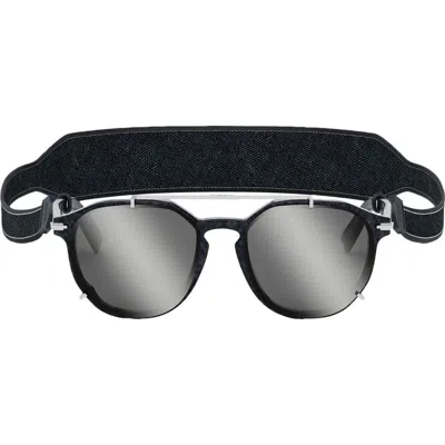 Dior 'blacksuit Ri 56mm Mirrored Round Sunglasses In Blue