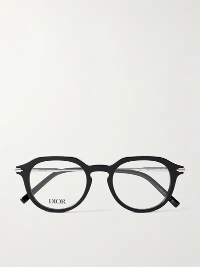 Dior Blacksuitor10i Round-frame Acetate And Silver-tone Metal Optical Glasses In Black