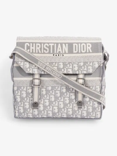 Dior Camp Messenger Bag Oblique Monogram Canvas Crossbody Bag In Silver
