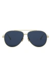 Dior 'cannage A1u 61mm Pilot Sunglasses In Gold/solid Blue Lenses