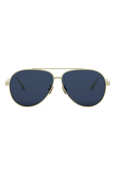 Dior 'cannage A1u 61mm Pilot Sunglasses In Gold/solid Blue Lenses