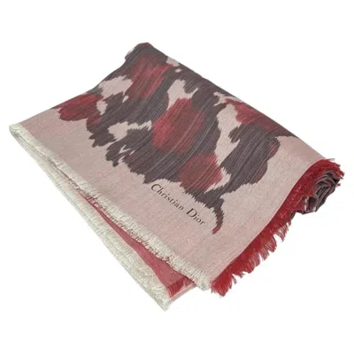 Pre-owned Dior /christian - 35ros140zkdo Red Bordeaux White Silk Wool Scarf 55x55 In