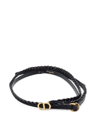 Pre-owned Dior Double Braided Leather Belt In 黑色
