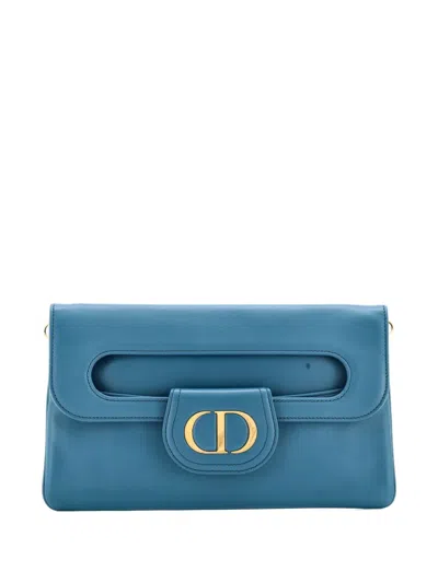 Pre-owned Dior Double Chain Bag Leather Medium Shoulder Bag In Blue