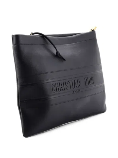 Pre-owned Dior Double Zip Leather Medium Pouch In Black