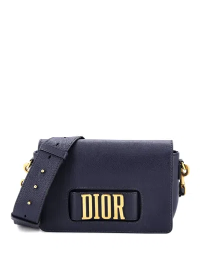 Pre-owned Dior Dio(r)evolution Flap Bag Leather Medium Shoulder Bag In Blue