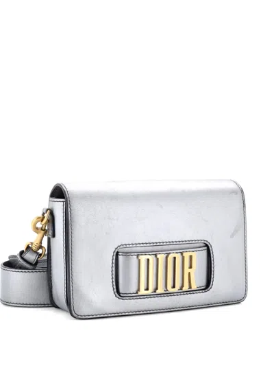 Pre-owned Dior Dio(r)evolution Flap Bag Leather Medium Shoulder Bag In Silver