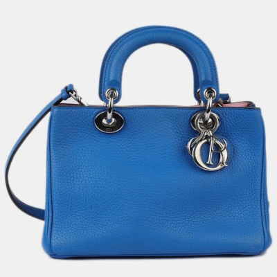 Pre-owned Dior Issimo Mini Electric Blue Grained Calf Leather Shw Small Bag