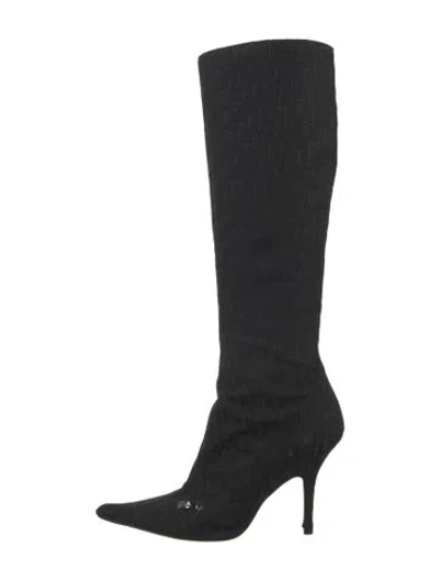 Pre-owned Dior Issimo Pattern Canvas Boots In Black