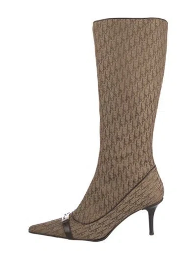 Pre-owned Dior Issimo Pattern Canvas Boots In Neutrals