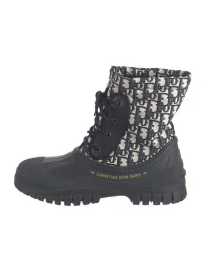 Pre-owned Dior Issimo Pattern Canvas Snow Boots In Blue