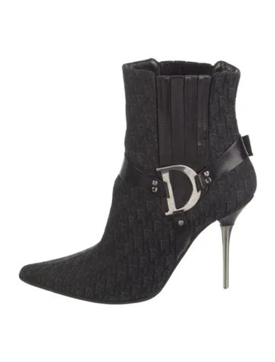 Pre-owned Dior Issimo Pattern Canvas Sock Boots In Black