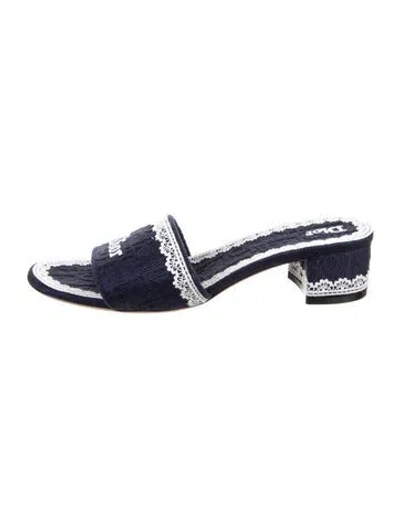 Pre-owned Dior Issimo Pattern Embroidered Accent Slides In Blue