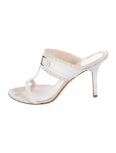 Pre-owned Dior Issimo Pattern Leather Slides In White