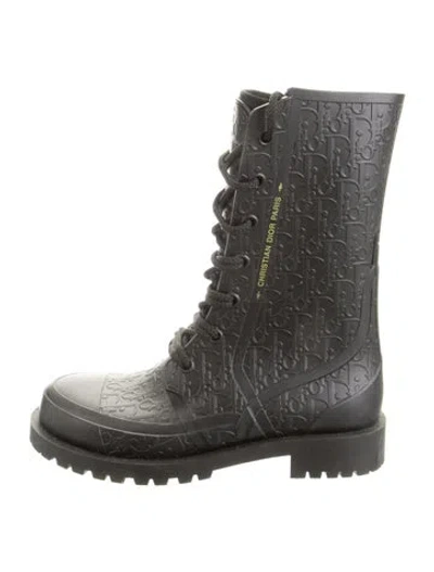 Pre-owned Dior Issimo Pattern Rubber Combat Boots In Black