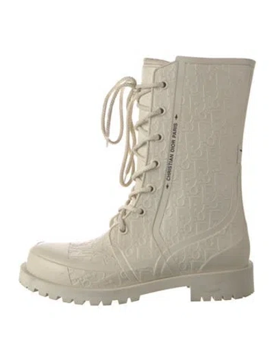 Pre-owned Dior Issimo Pattern Rubber Combat Boots In Neutrals