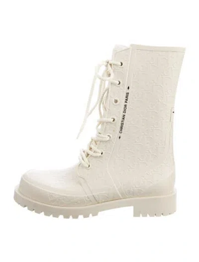 Pre-owned Dior Issimo Pattern Rubber Lace-up Boots In Neutrals